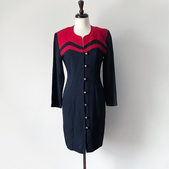 Vintage 80s Black and Red Pencil Dress • Size S - Picture 5 of 7